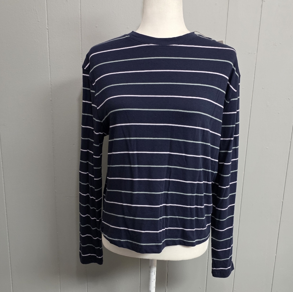 A New Day Navy Stripe Long Sleeve Top Size S